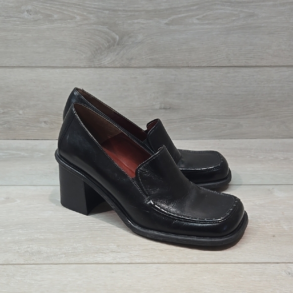 Vintage Nine West Kinetic Leather Y2k Women's Loafers Square Toe Heel Shoes 7.5M - Picture 1 of 12